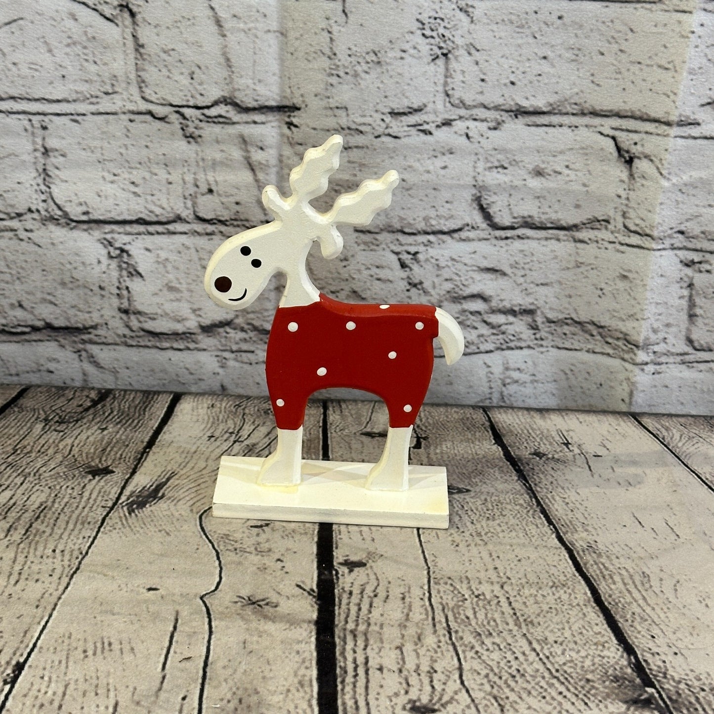18cm x 10cm Red Handcrafted Wood Reindeer Xmas Christmas Ornament Antlers