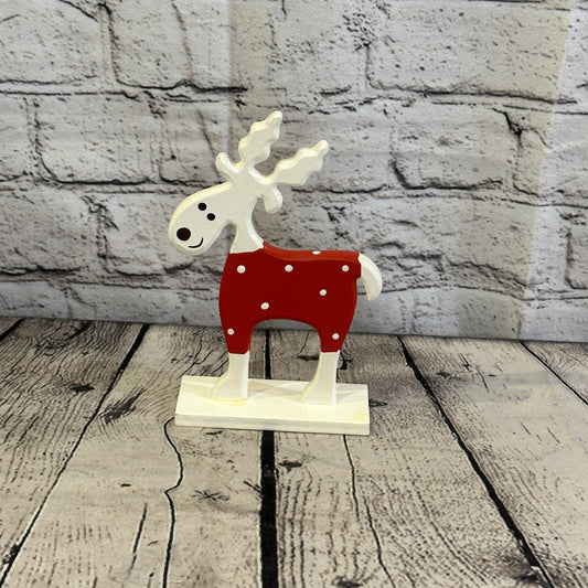 18cm x 10cm Red Handcrafted Wood Reindeer Xmas Christmas Ornament Antlers