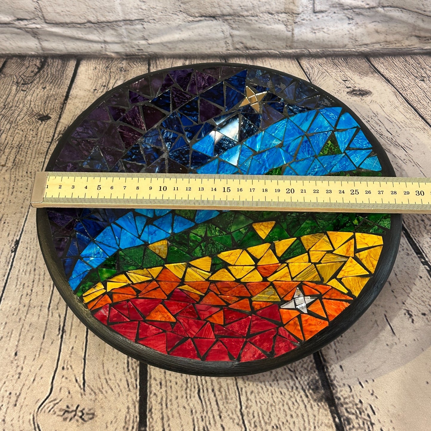 28cm Rainbow Stars Round Mosaic Handmade Ceramic Glass Tile Bowl Fruit
