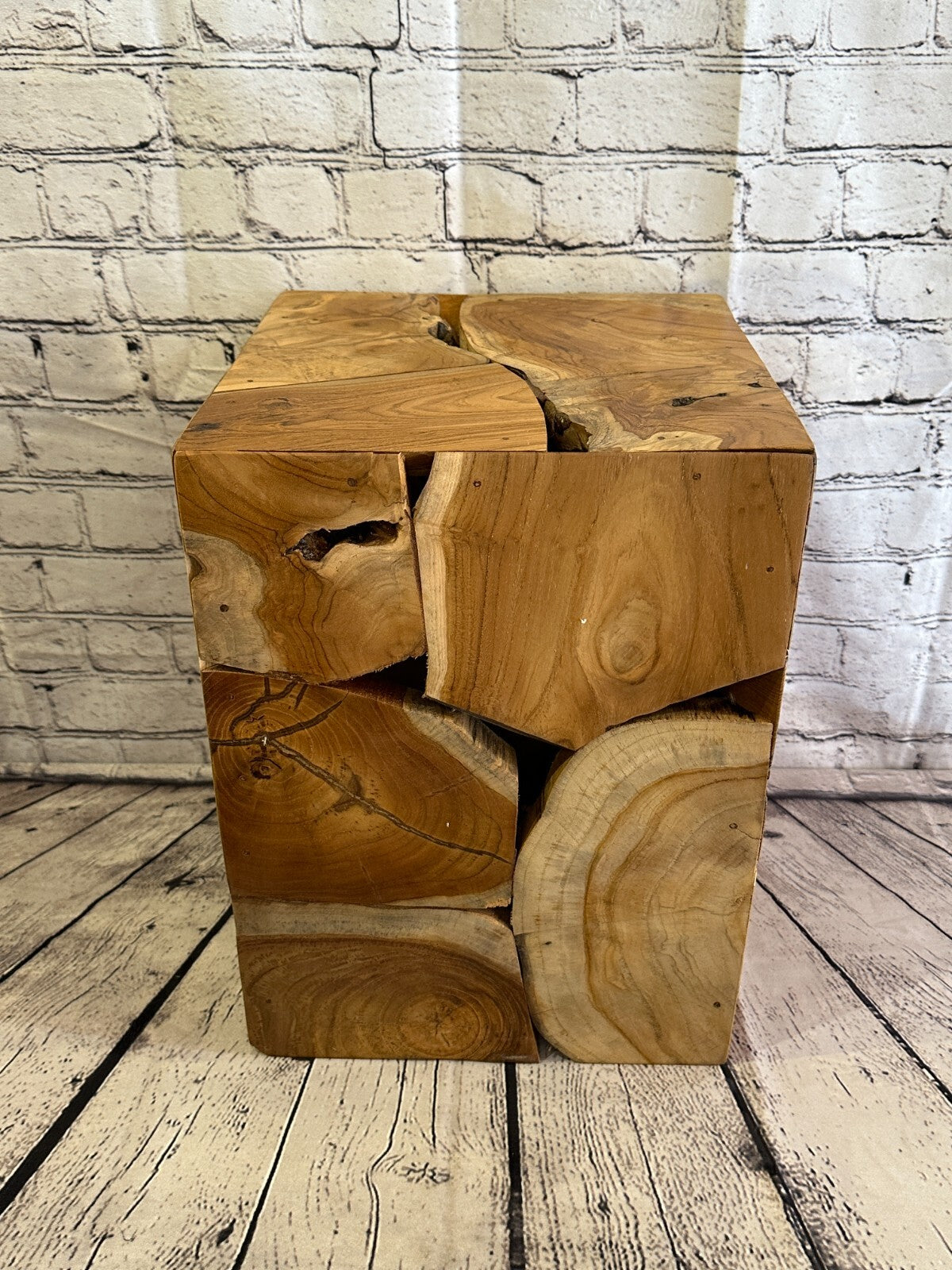 40cm x 30cm Teak Root Wood Block Side Table Lamp Stool Square Wood Coffee Table