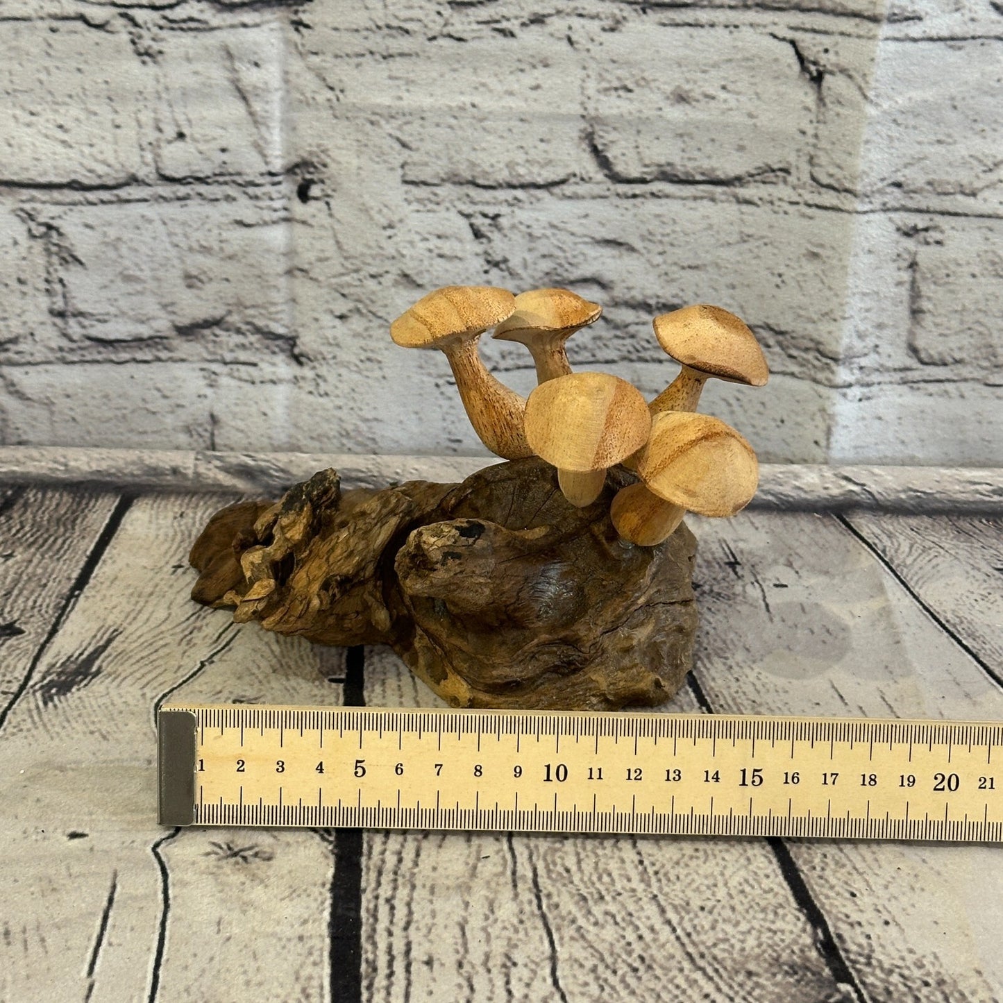 Five Button Mushrooms Parasite Ornament Natural Carving Fairtrade Wooden