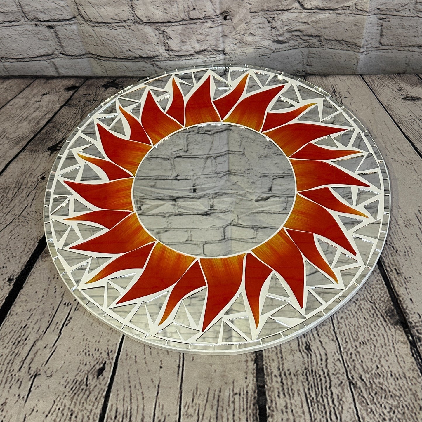 Red Flame Sun Mosaic Tile Wall Mirror 40cm x 40cm 16 Inches Handmade New