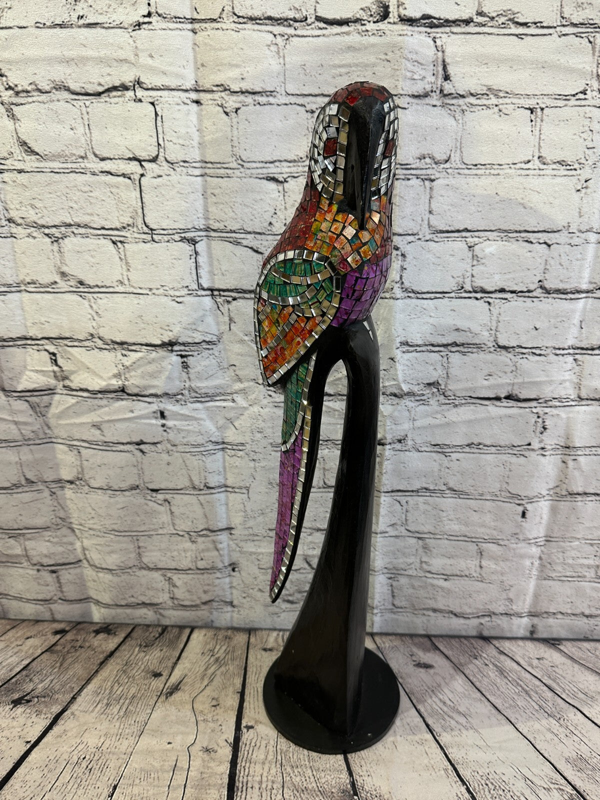 60cm Mosaic Parrot Bird Ornament Statue Fair Trade Handmade Carved Wood Design 2