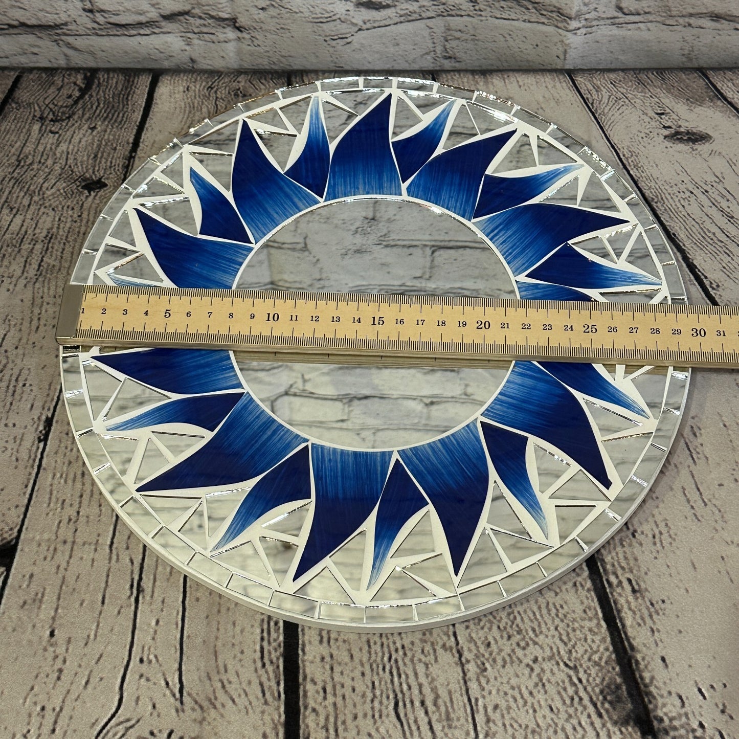 Dark Blue Flame Sun Mosaic Tile Wall Mirror 30cm x 30cm 12 Inches Handmade New