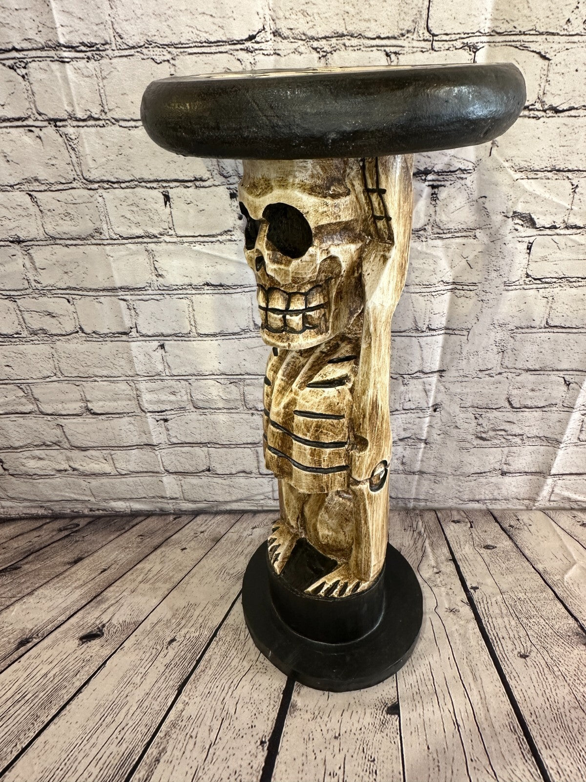 50cm Skeleton Wood Side Table Bone Skull Flower Stand Solid Wood Gothic New