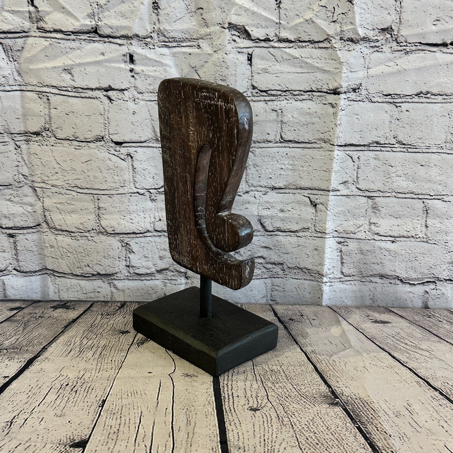 30cm x 14cm Wooden Tribal Primitive Black Elephant Head Stand Sculpture Statue