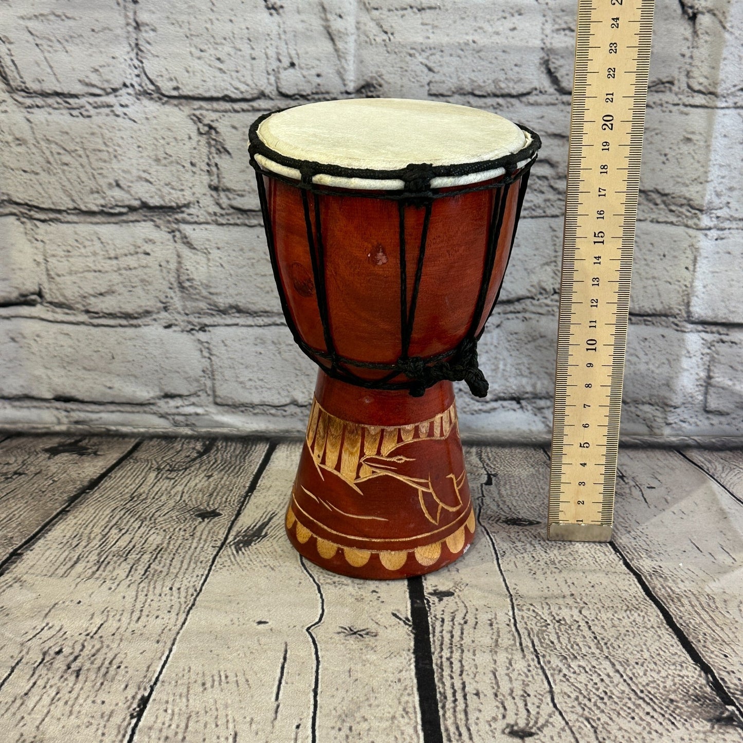 20cm Carved Wooden Djembe Bongo Painted African Influenced Drum High Handmade