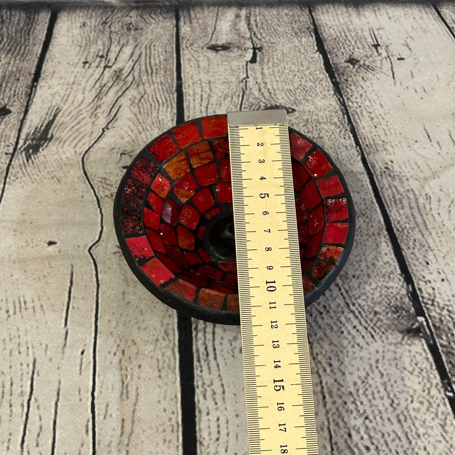 Red Mosaic Stick Holder Round Plate Buddhism Ash Catcher Joss Cone Insence