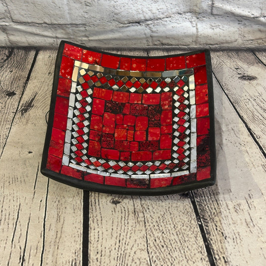 20cm Red Square Mosaic Handmade Ceramic Glass Tile Bowl Fruit
