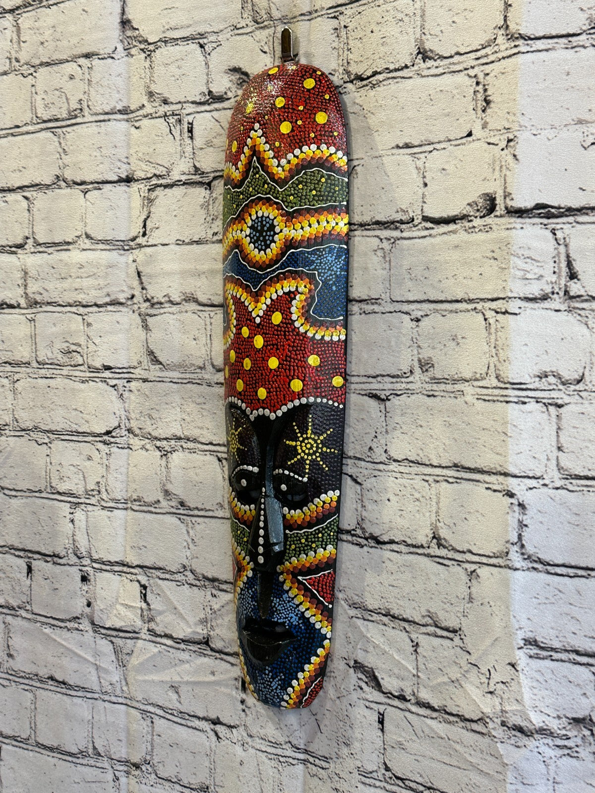 Mask 50cm Carved Wooden Dot Painted Ethnic Tribal Tiki Wall Art Handmade No 4