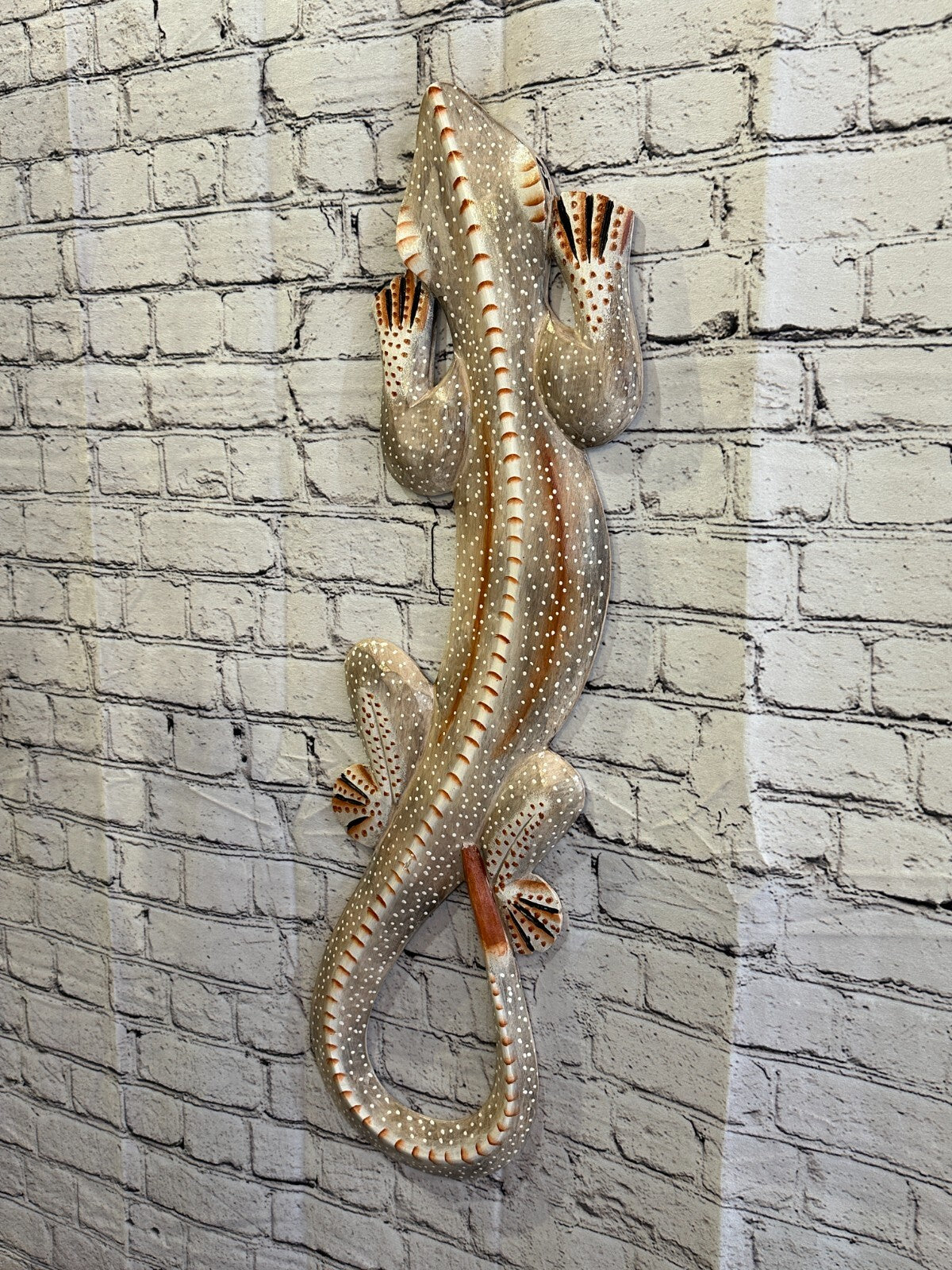 80cm Gecko Lizard Grey Wood Wall Hanging Wooden Ornaments Wood Carving