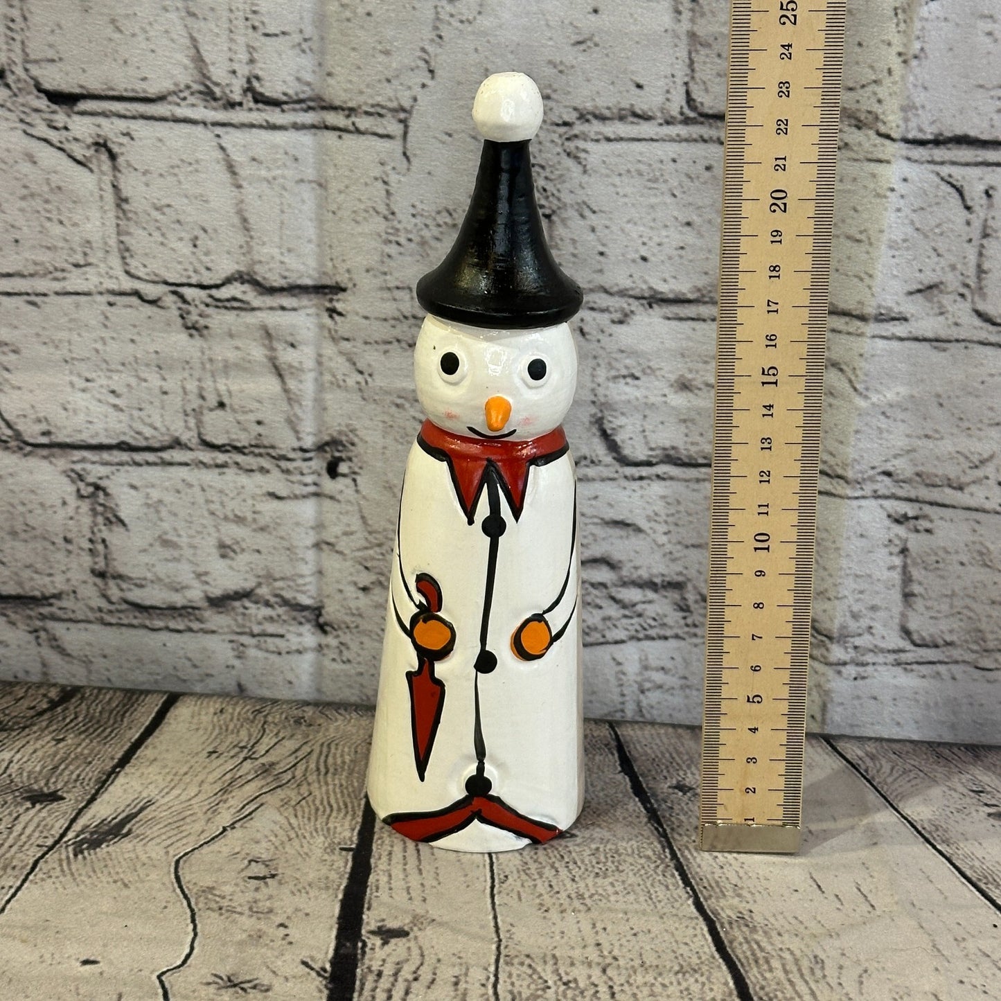 24cm x 6cm Black Pointy Hat Snowman Handcrafted Wood Xmas Christmas Ornament