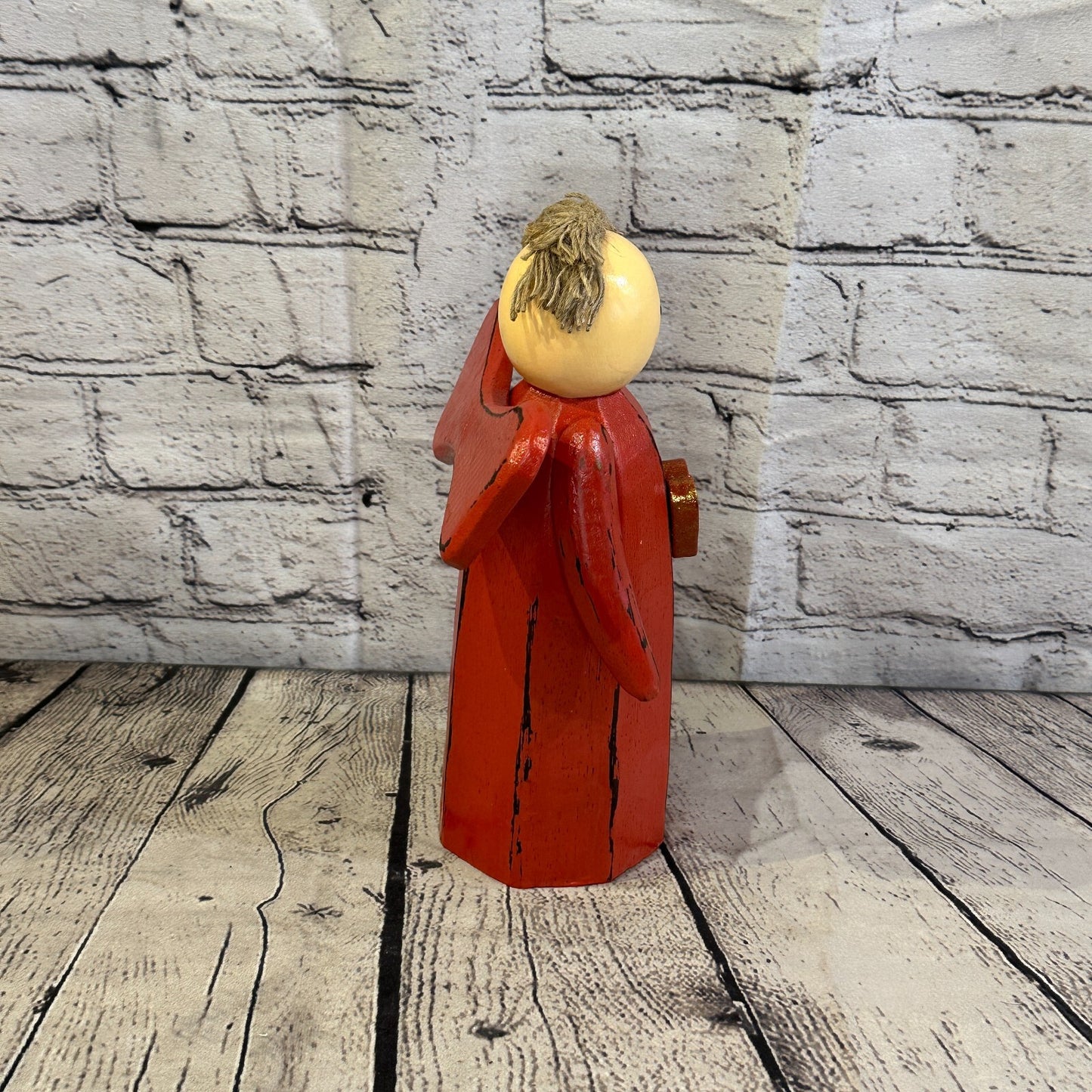 25cm x 10cm Red Cream Angel Red Heart Handcrafted Wood Xmas Christmas Ornament