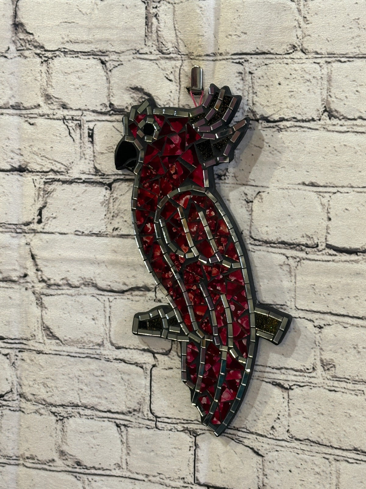 Red Bright Tropical Parrot Mosaic Tile Wall Mirror 30cm x 15cm Handmade New