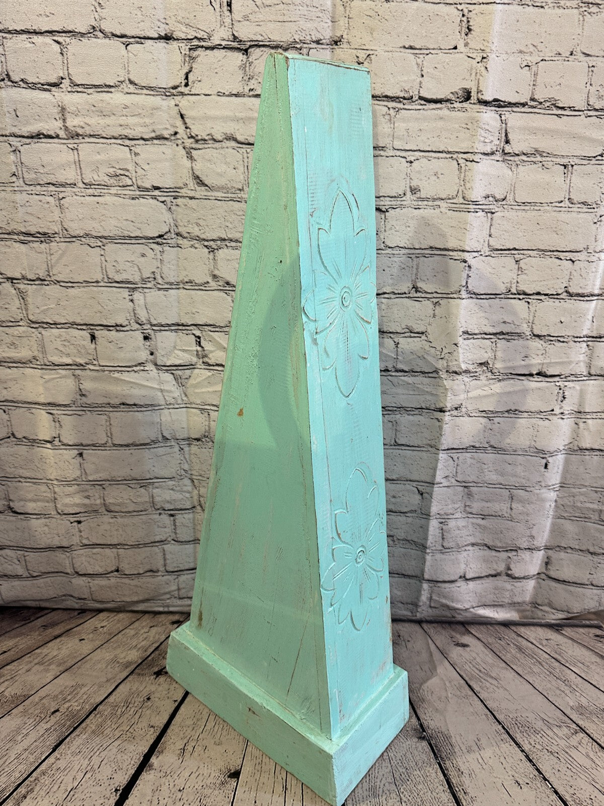 80cm x 30cm Green 3 Draw Pyramid Wooden Side Cabinet Living Storage Furniture