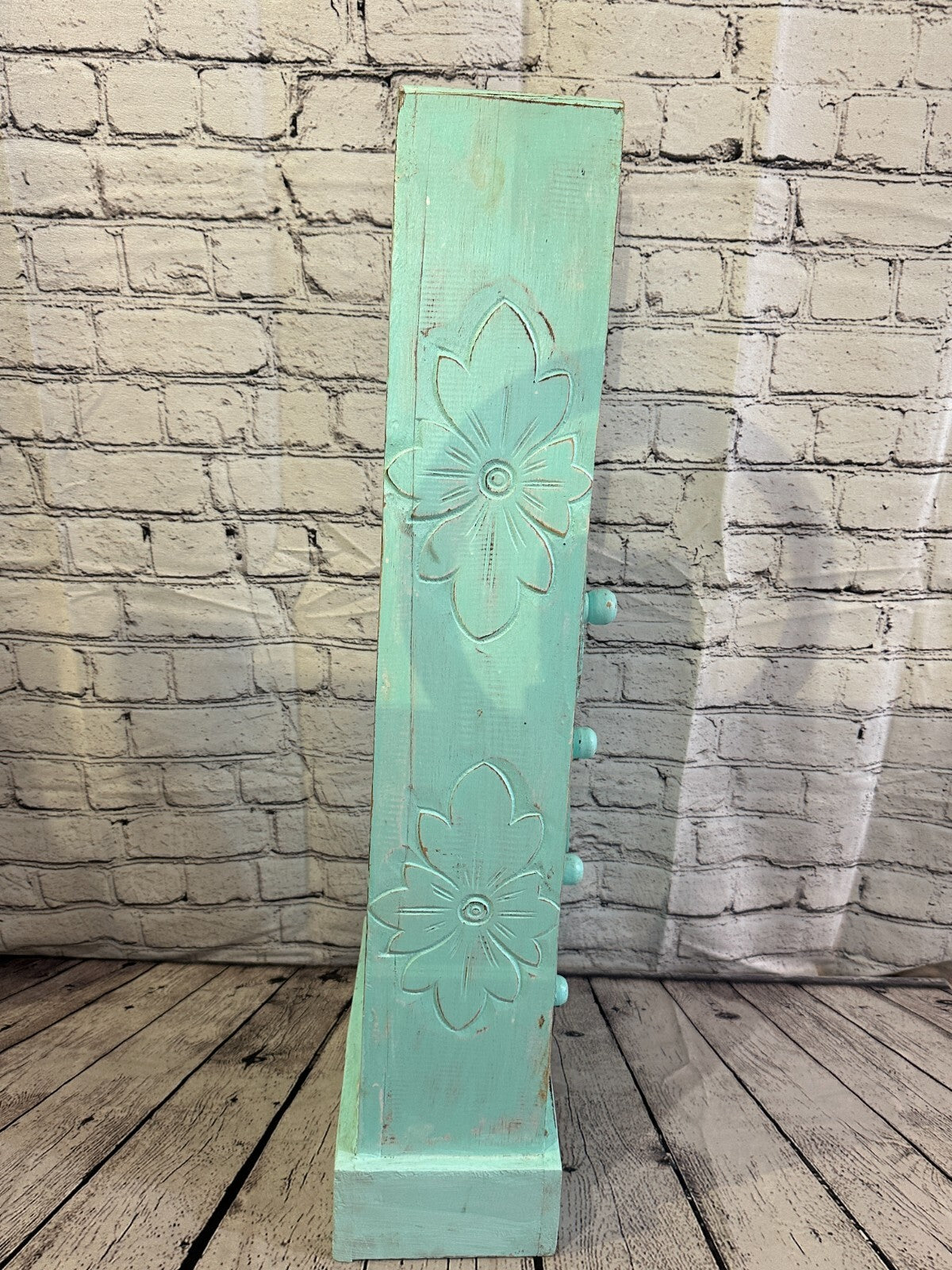 80cm x 30cm Green 3 Draw Pyramid Wooden Side Cabinet Living Storage Furniture