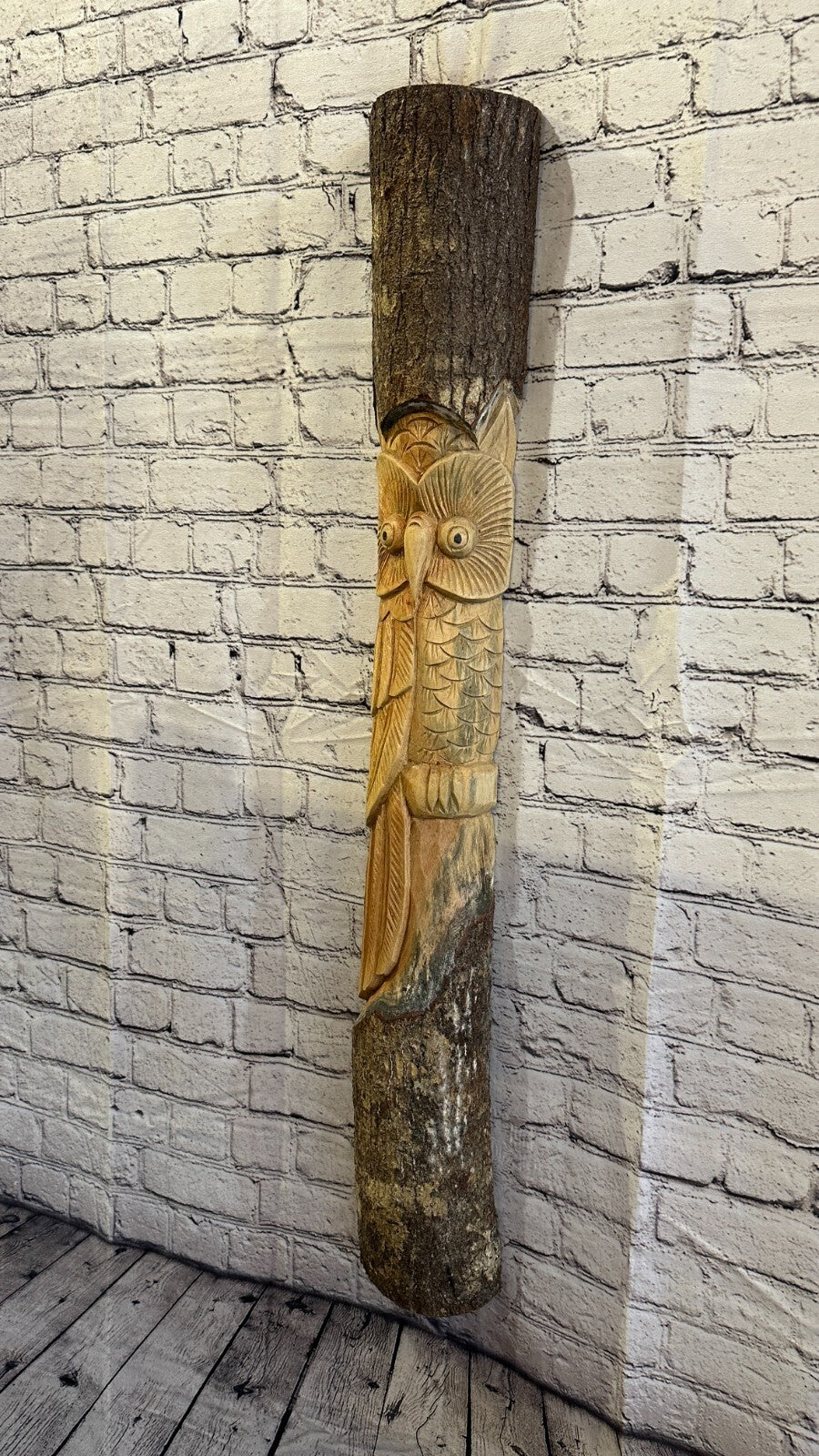 Barn Owl Of The Woods 100cm Hand Carved Wizard Tree Trunk Wood Fairtrade