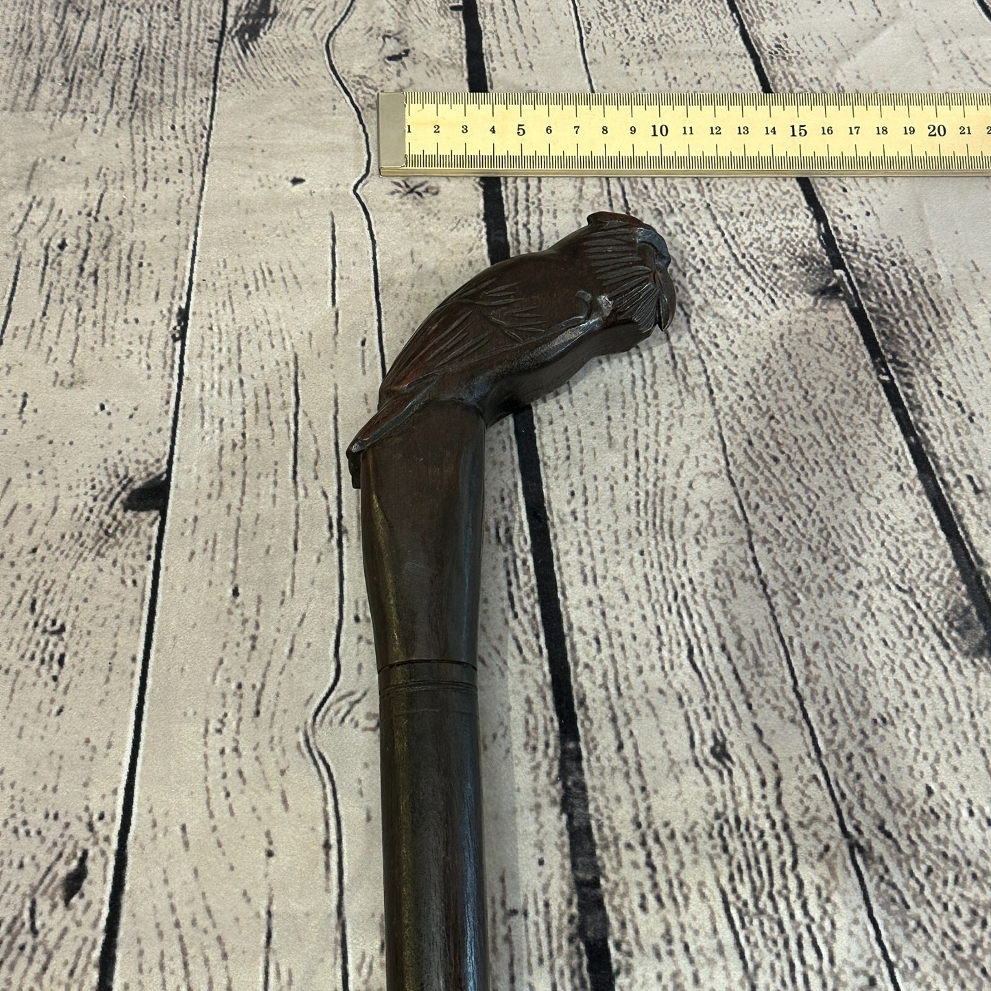 Wise Owl 90cm Tribal African Walking Stick Cane Hand Carved Dark Wood