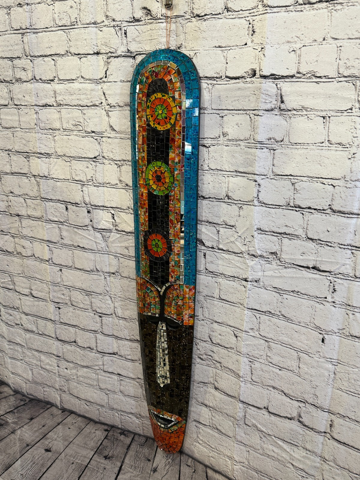 100cm Mosaic Mirror Mask Carved Painted Ethnic Tribal Wall Art Handmade Design 3