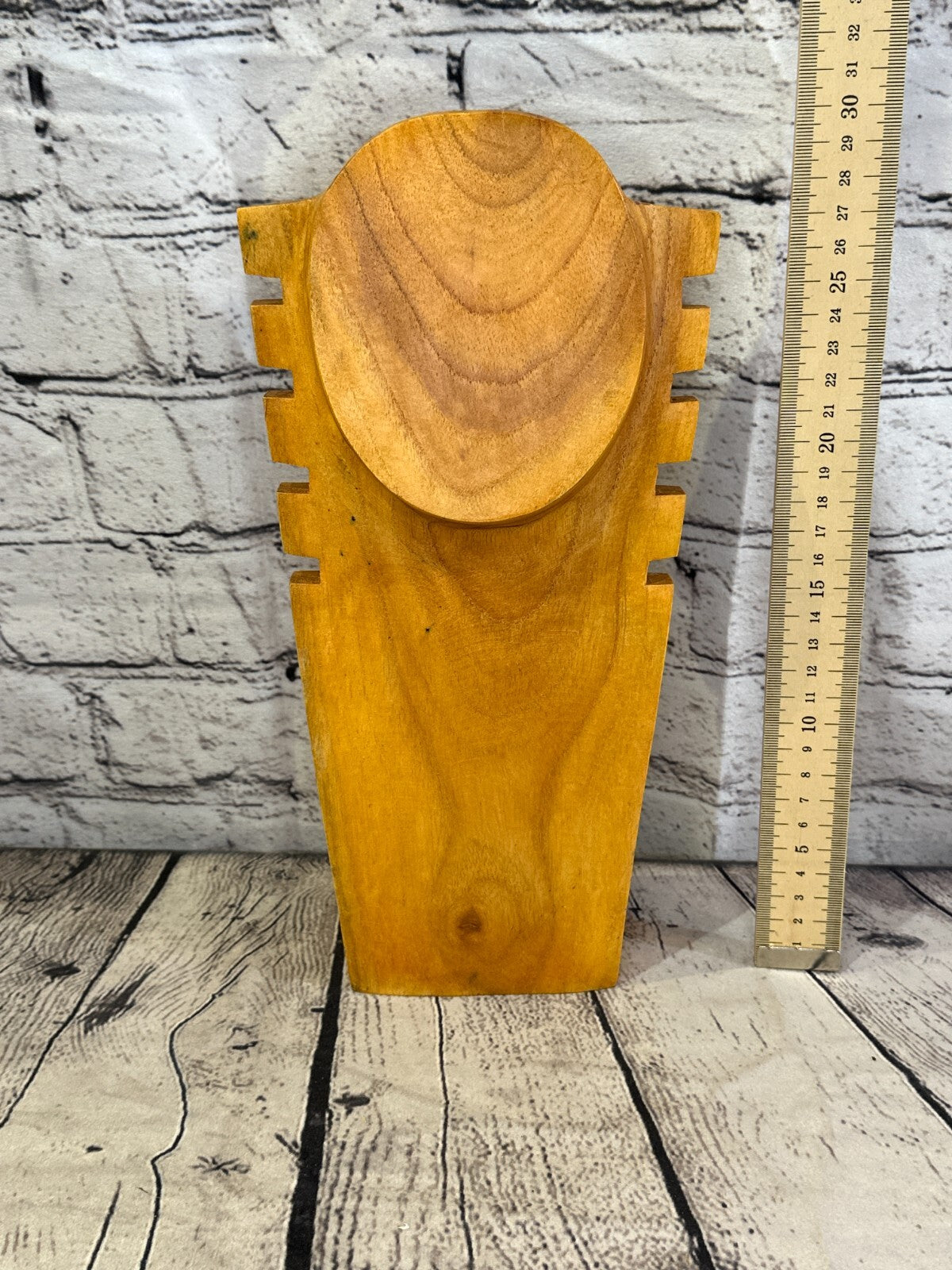 30cm Hand Carved Wooden Necklace On Base Chain Jewellery Display Stand Bust