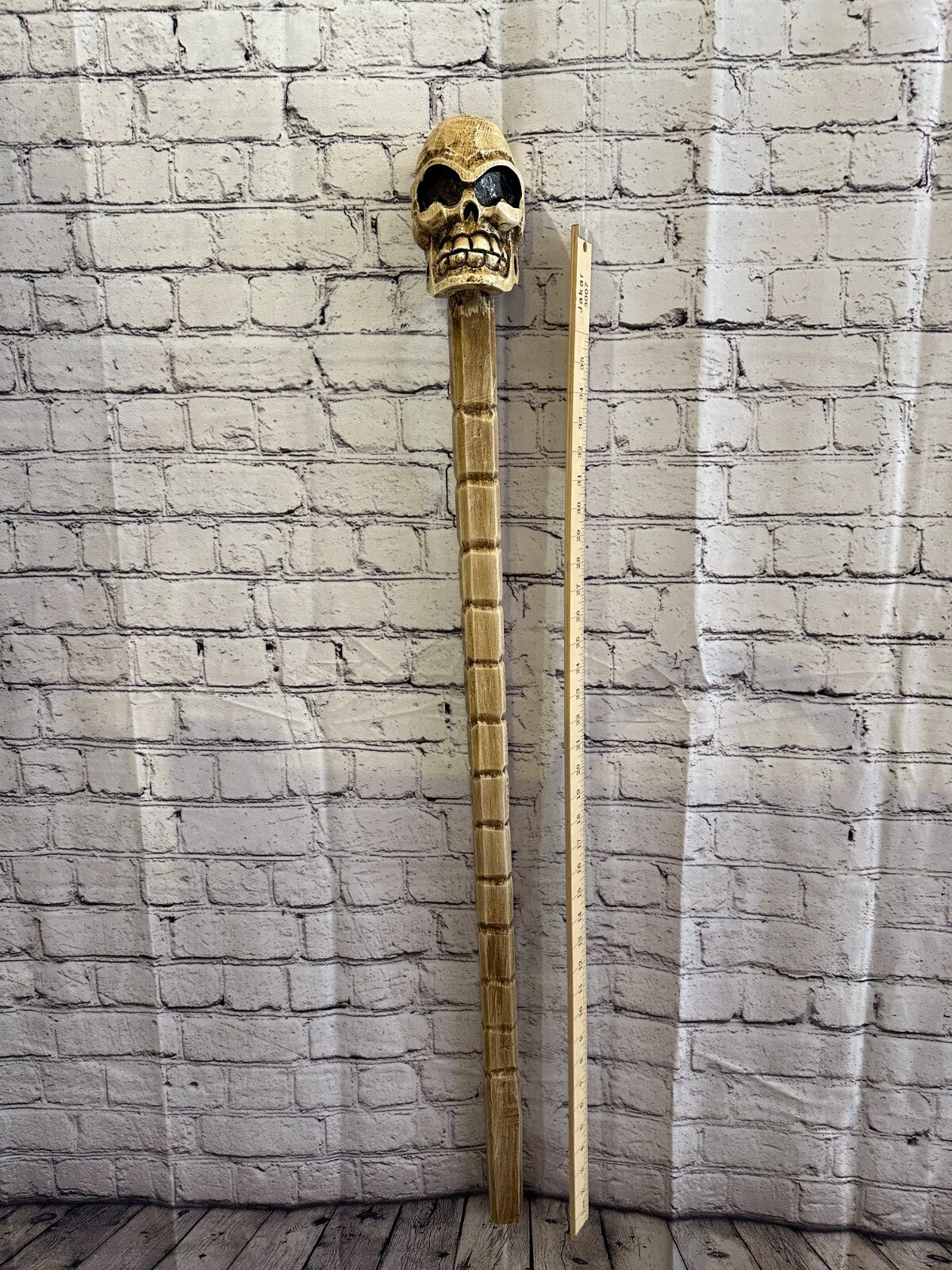 Skull Head Bald Plain 100cm Tribal Walking Stick Cane Hand Carved Light Wood