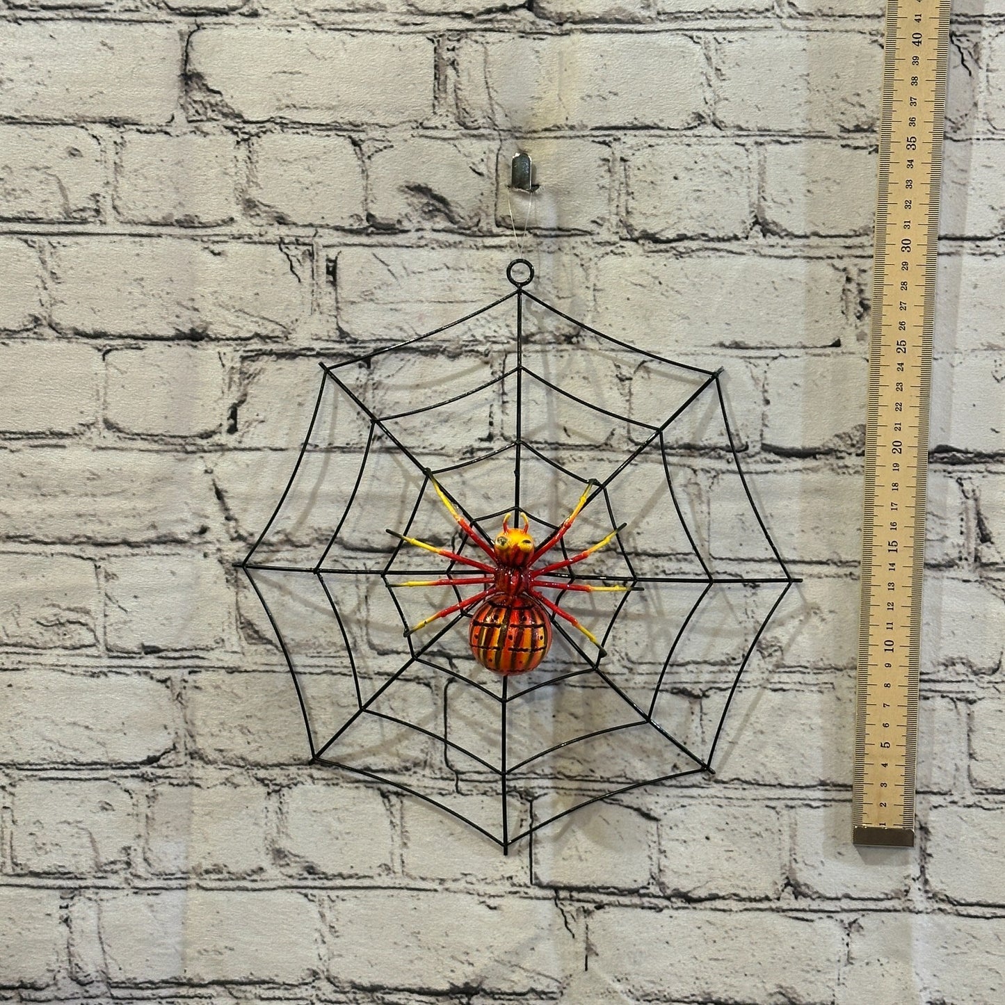 30cm x 30cm Orange Spider On Web Bug Metal Tin Wall Hanging Ornament Statue