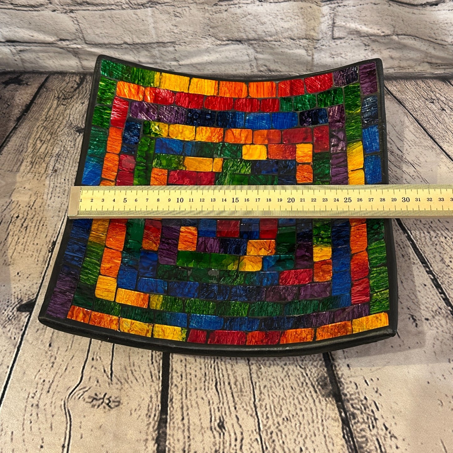 30cm Rainbow Small Swirl Square Mosaic Handmade Ceramic Glass Tile Bowl Fruit