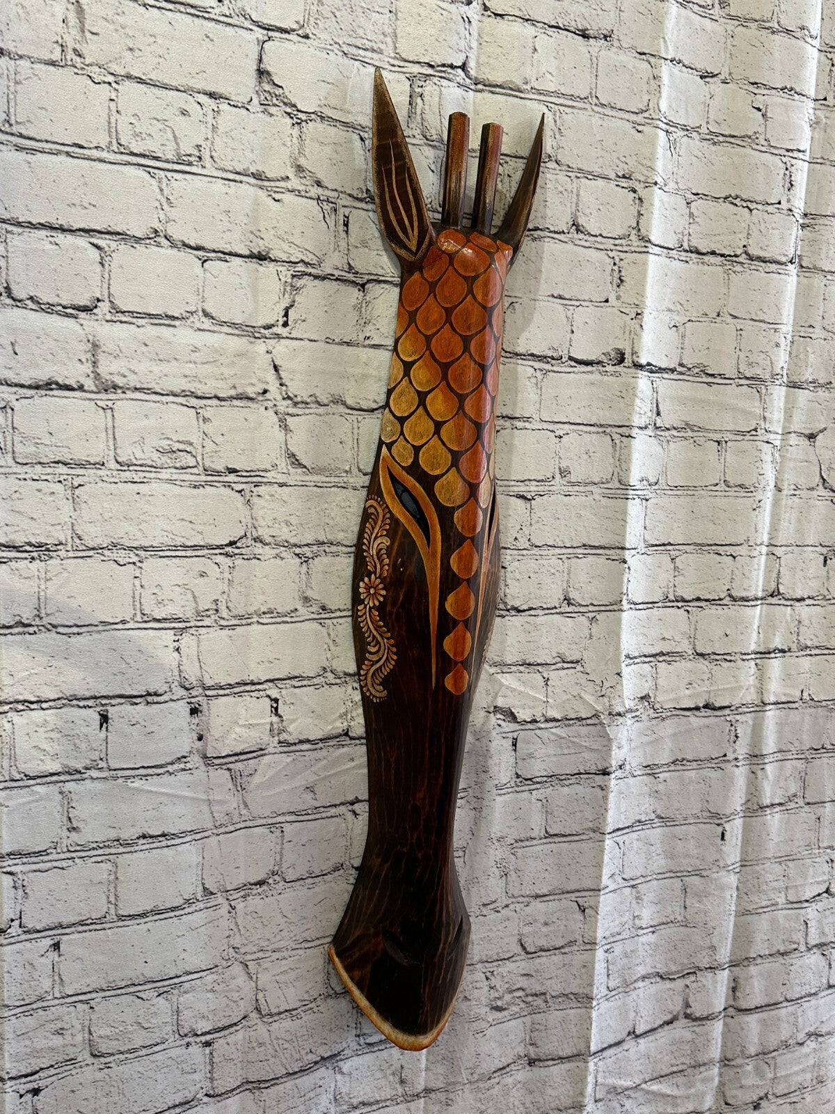 100cm Artist Giraffe Hand Carved Fairtrade Wooden Animal Wall Art Wall Hang Mask