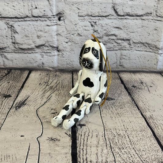 10cm Spotty Dog Sitting Animal, Wooden Shelf Ornament Handmade and Fairtrade