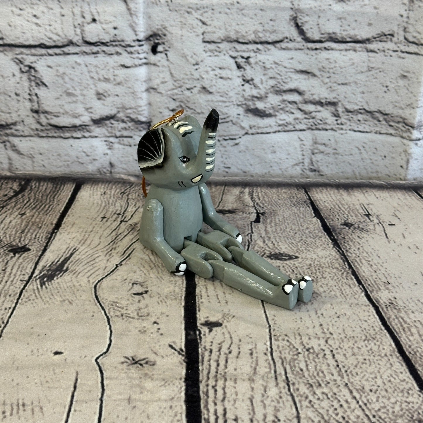 10cm Elephant Sitting Animal, Wooden Shelf Ornament Handmade and Fairtrade