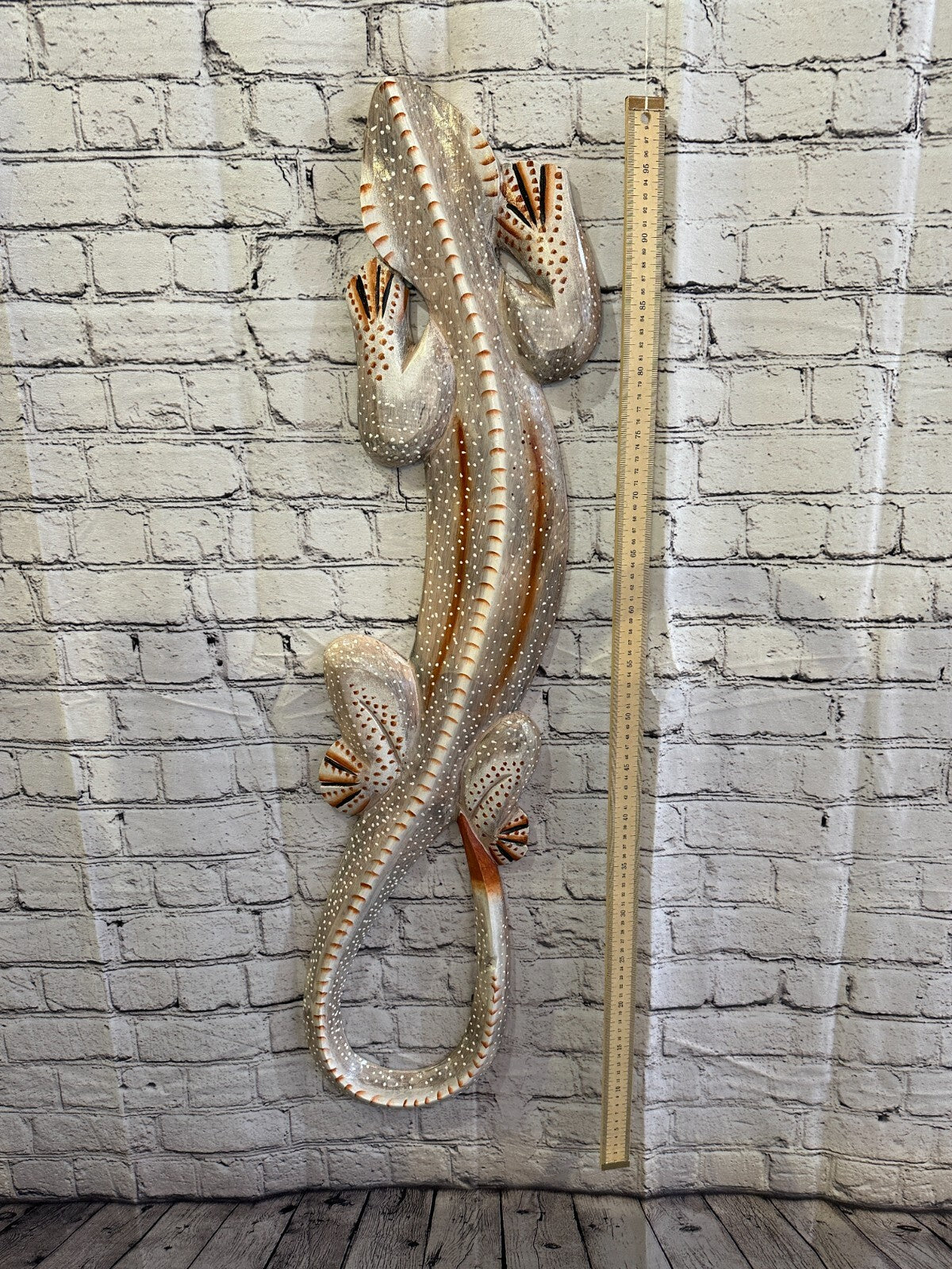 100cm Gecko Lizard Grey Wood Wall Hanging Wooden Ornaments Wood Carving