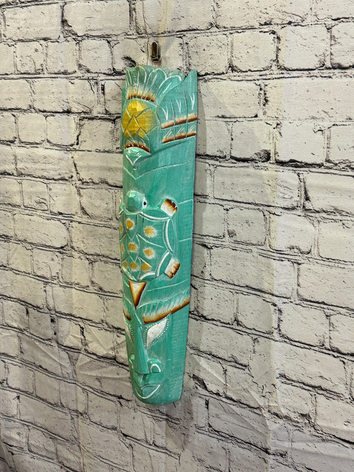 50cm Green Turtle Hand Carved Fair Trade Wooden Animal Wall Art Hang Mask