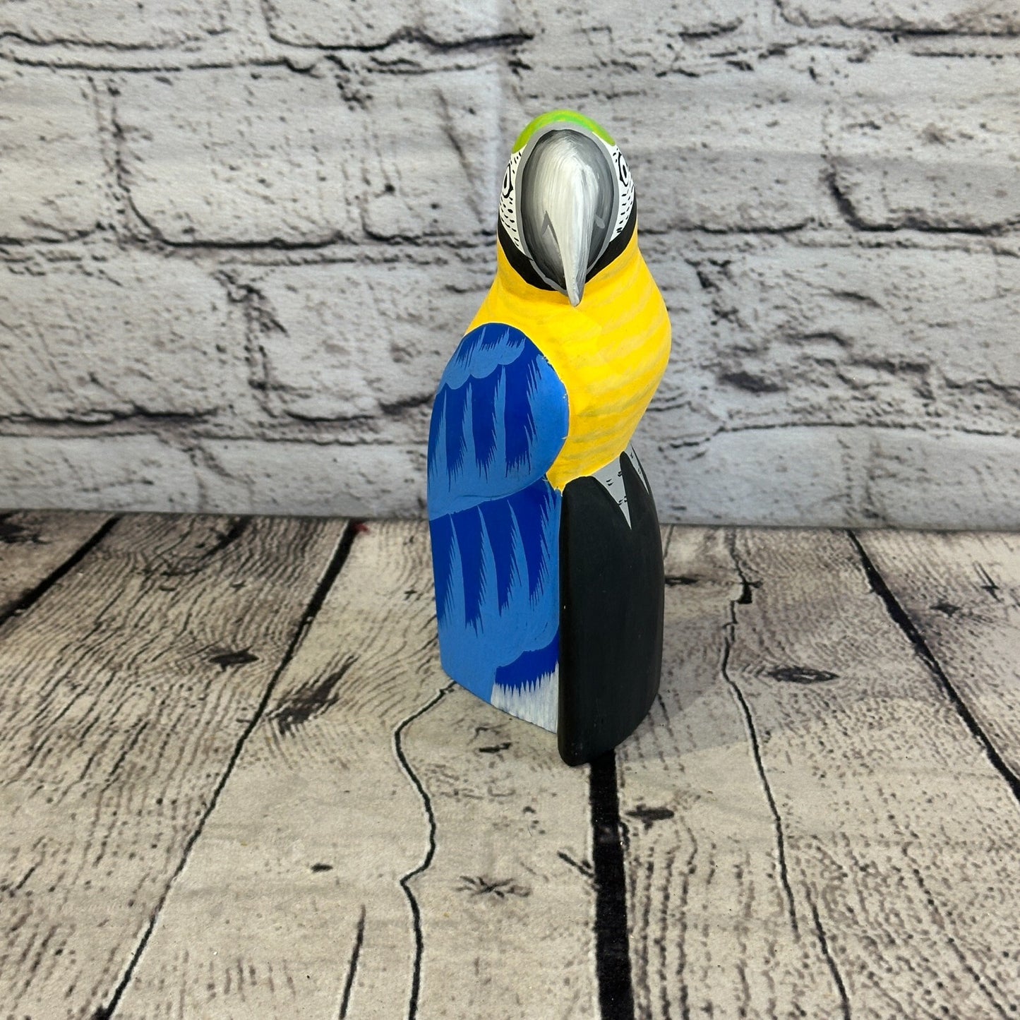 15cm Blue Parrot Bird Ornament Statue Fair Trade Hand Made Carved Wood