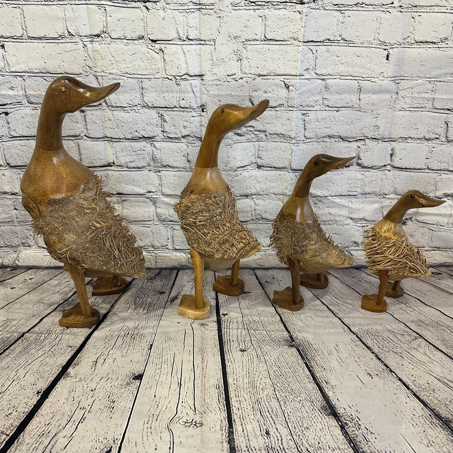 Looking Back 45cm Tall Wooden Hairy Duckling Baby Duck Bamboo Root Fairtrade