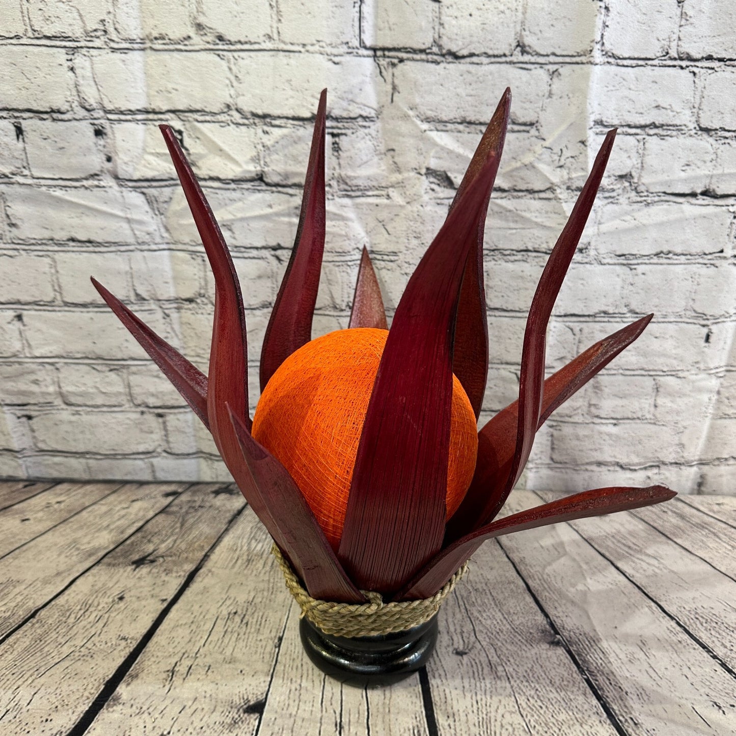 Orange Red Leaf Natural 45cm Tall Leaf Lamp Twist LED UK Mains Plug Design 6