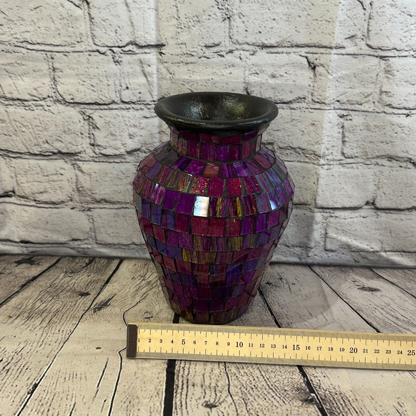 20cm Purple Hand Painted Glass Mosaic Terracotta Vase Vessel Ceramic Pottery