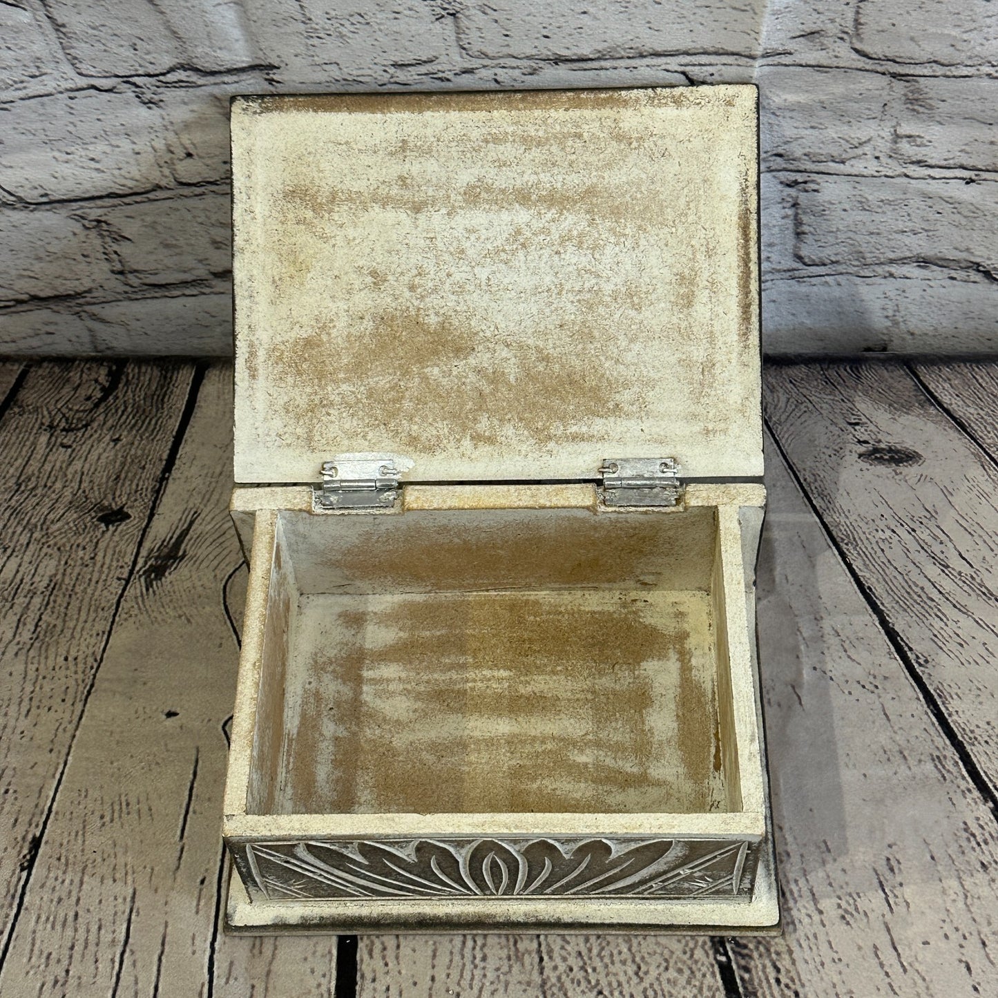 Brown Flower MDF Box Lotus 18cm x 12cm x 7cm Wooden Box Trinket Handmade