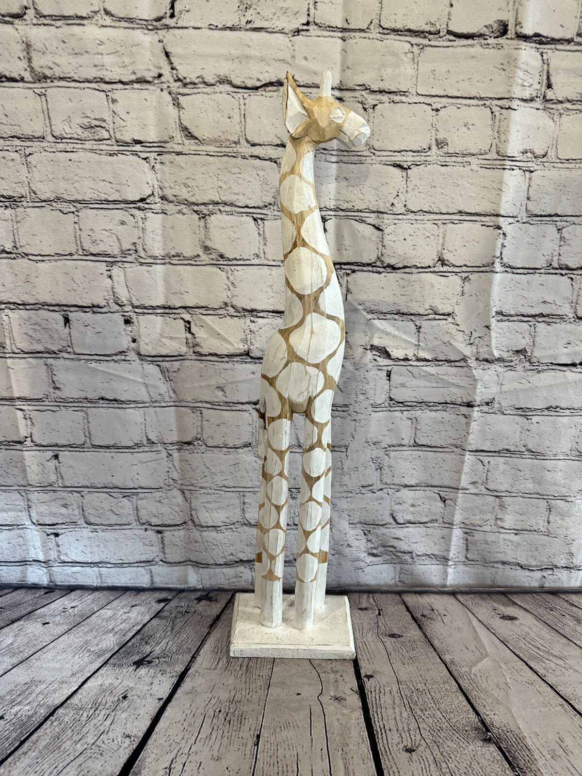 60cm White Dot Painted Wood Giraffe Tall Statue Wood Modern Hand Carved Painted