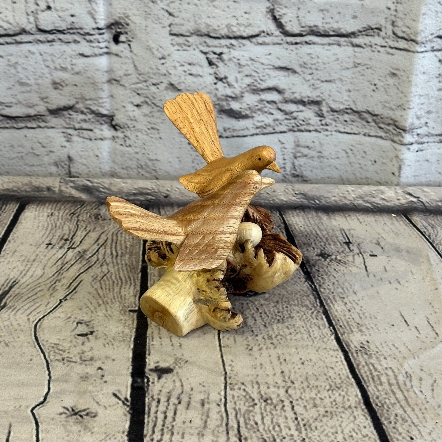 10cm Double Bird Nest Mushroom Parasite Ornament Natural Carving Fairtrade Wood