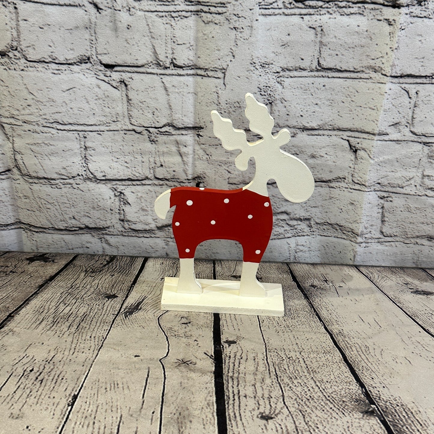 22cm x 14cm Red Handcrafted Wood Reindeer Xmas Christmas Ornament Antlers