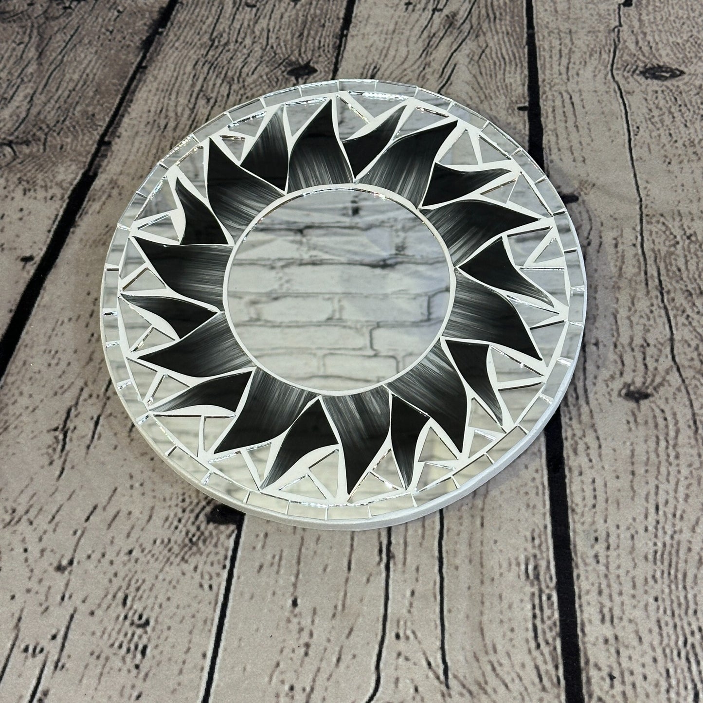 Black Flame Sun Mosaic Tile Wall Mirror 20cm x 20cm 8 Inches Handmade New