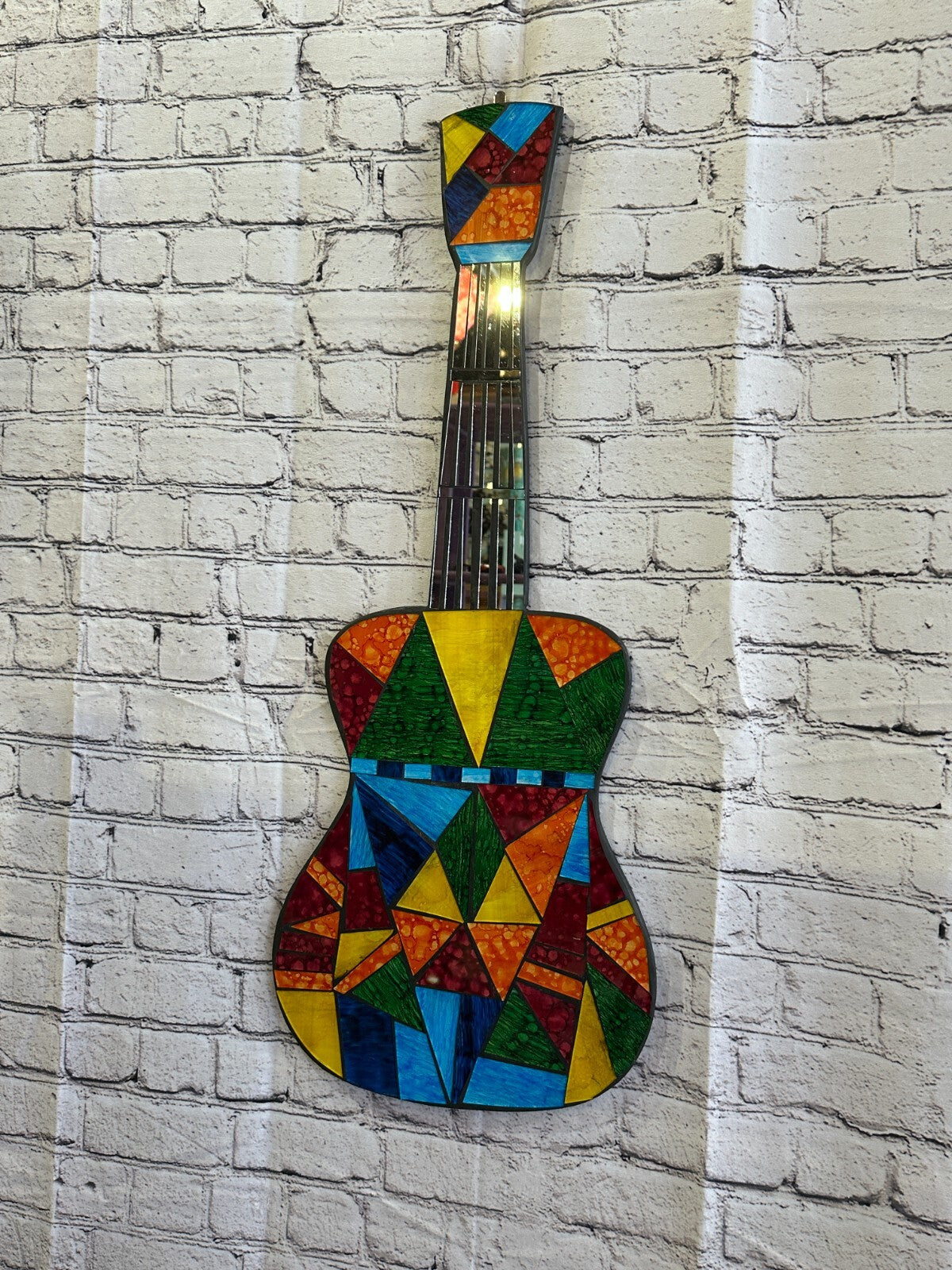 Bright Rainbow Guitar Mosaic Tile Wall Mirror 80cm x 25cm Handmade New