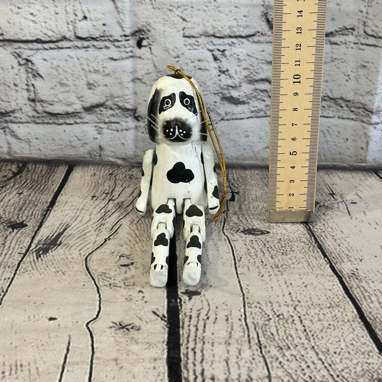 10cm Spotty Dog Sitting Animal, Wooden Shelf Ornament Handmade and Fairtrade