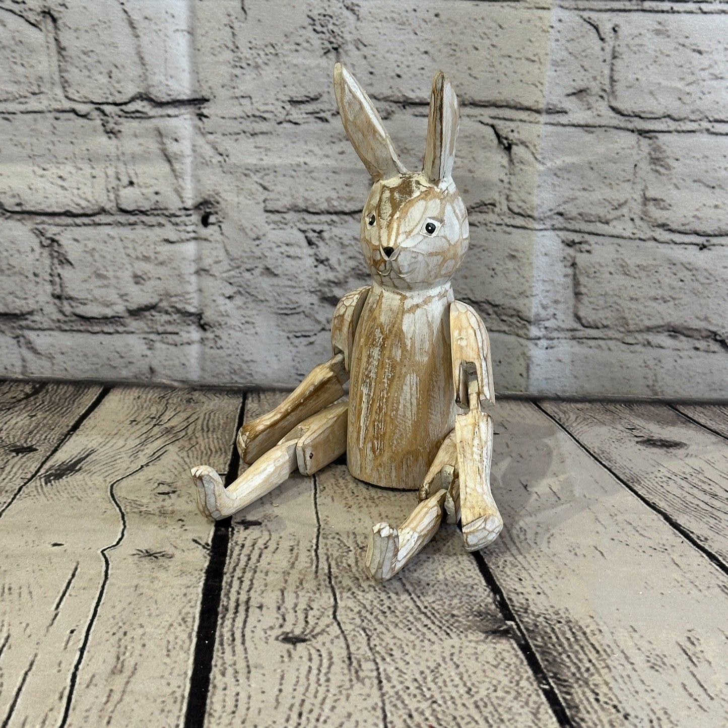 20cm Shabby White Rabbit Sitting Animal Wooden Shelf Ornament Handmade Fairtrade