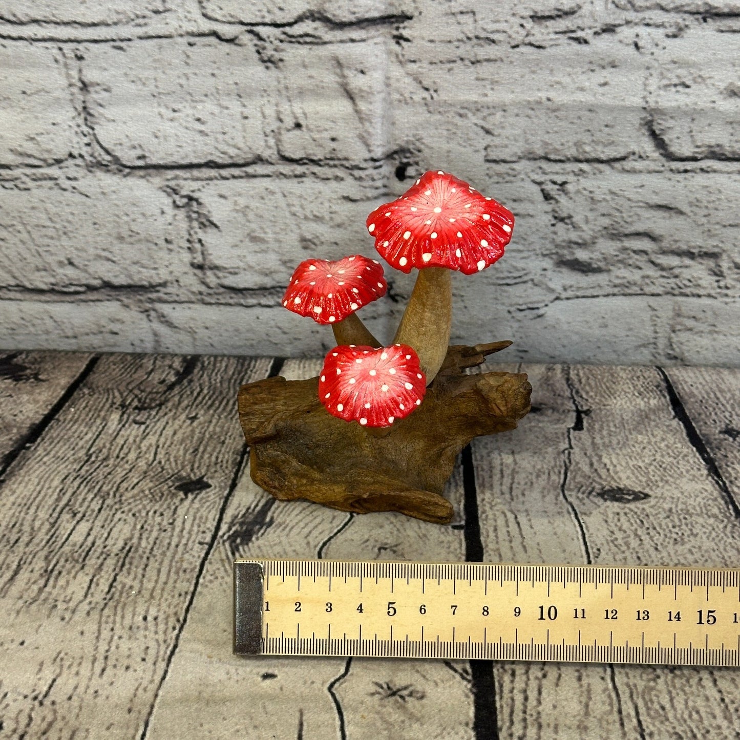 Red Painted Carved Mushrooms Parasite Ornament Natural Carving Fairtrade Wooden