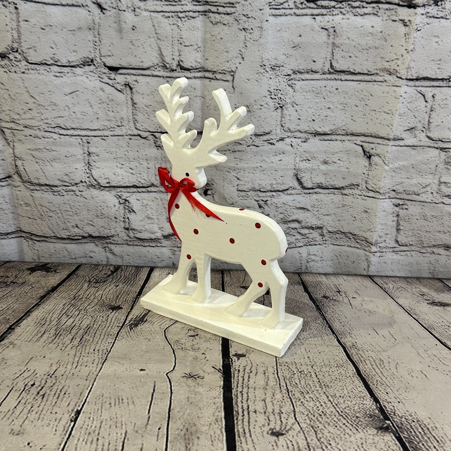 22cm x 14cm White Handcrafted Wood Reindeer Xmas Christmas Ornament Antlers