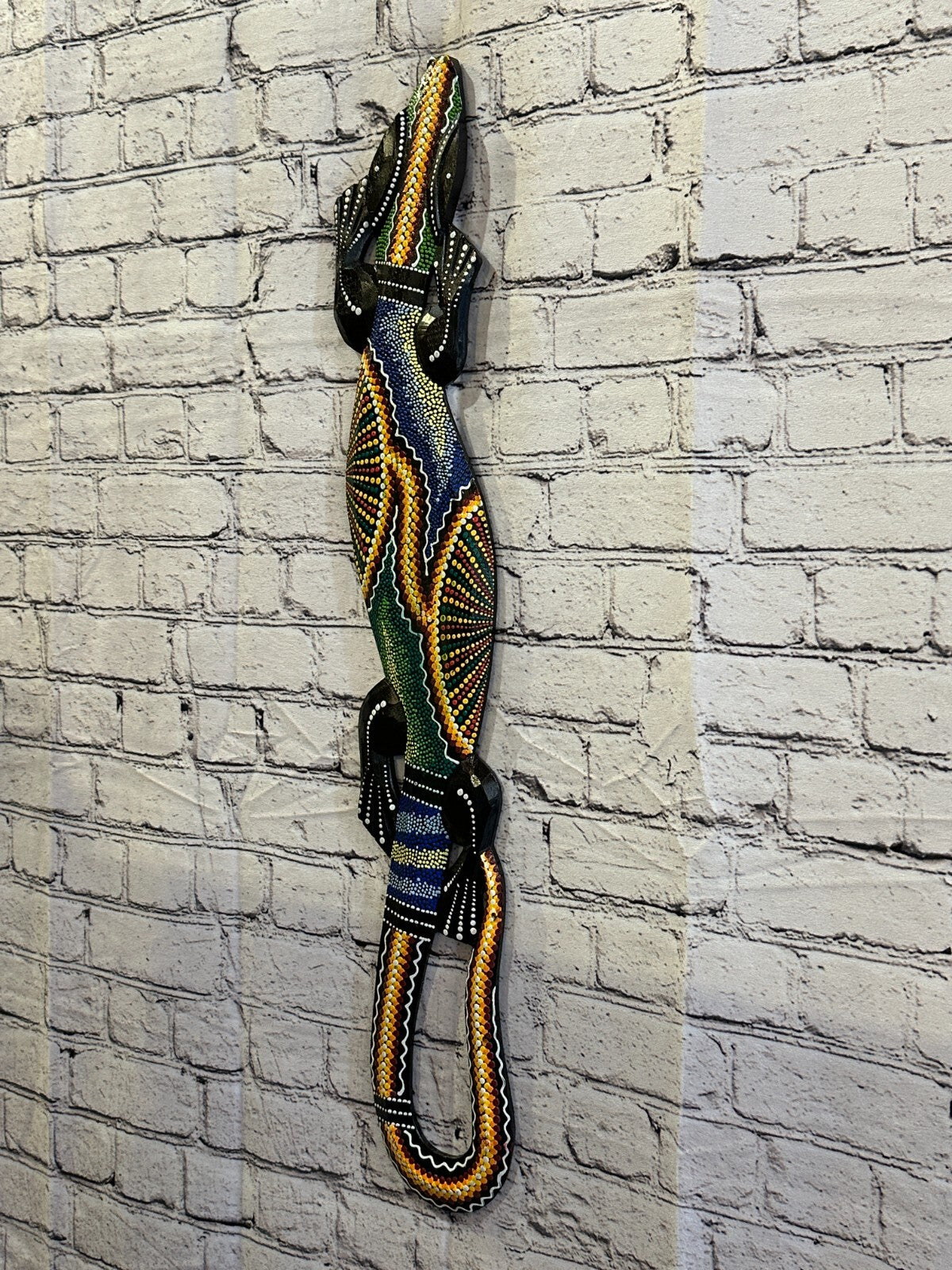 80cm Gecko Carved Wooden Dot Painted Ethnic Tribal Tiki Wall Handmade No 1