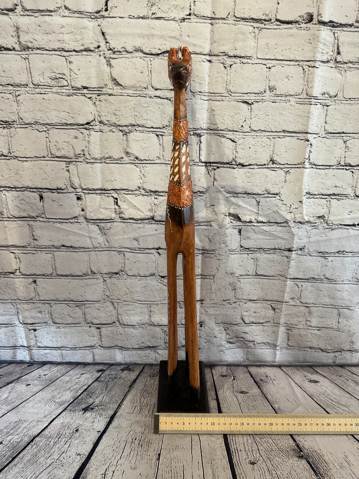 60cm Brown Painted Wood Giraffe Tall Statue Wood Modern Hand Carved Painted