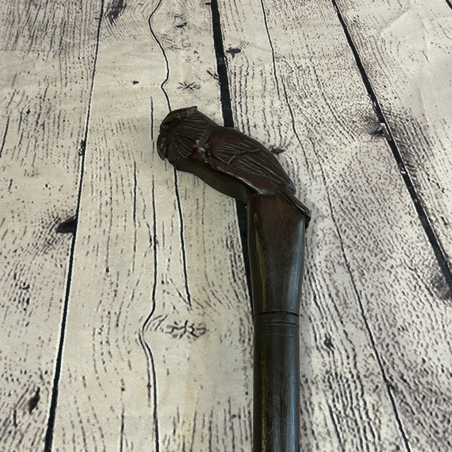 Wise Owl 90cm Tribal African Walking Stick Cane Hand Carved Dark Wood