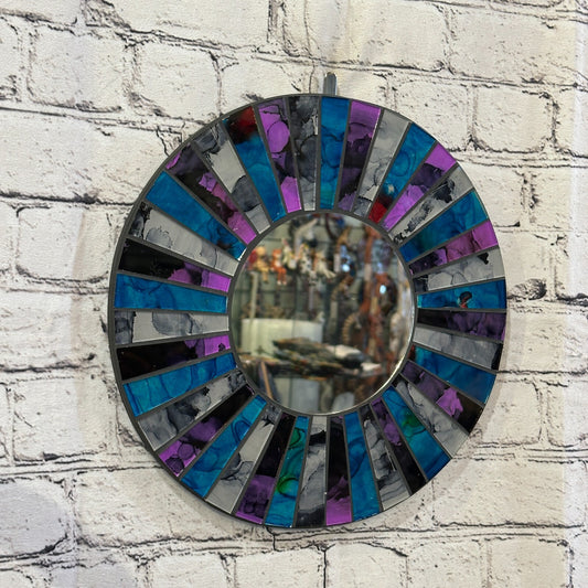 Purple Blue Line Mosaic Tile Wall Mirror 30cm x 30cm 12 Inches Handmade New